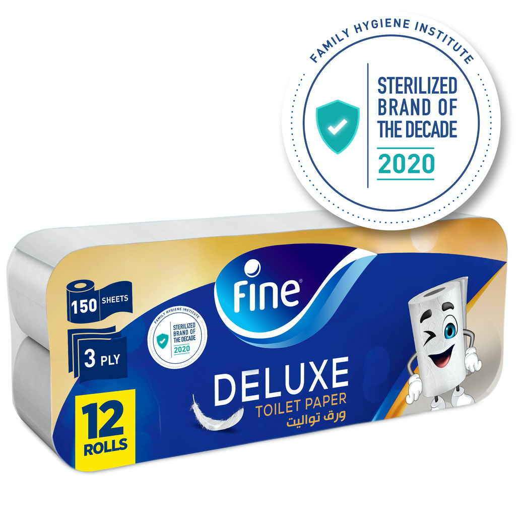 Fine, Toilet Paper, Deluxe, 150 sheets x3 Ply, pack of 12 rolls
